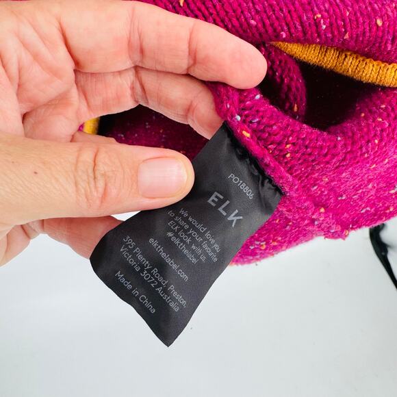 Elk Magenta Wool Blend Mock Neck Sweater Yellow Trim Size US 4 - Picture 5 of 6